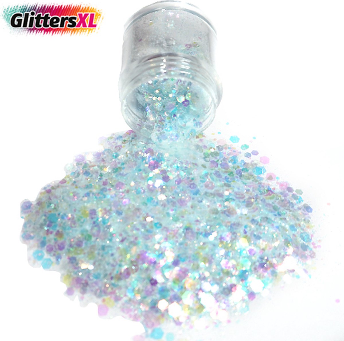 GlittersXL - Chunky Glitters (Ice Blauw) [Volume 8g - Festival Jewels Glitter Outfit Lichaam en Gezicht - Make-up Diamond Dots Face Body - Diamantjes Strass Steentjes - Kinderen Volwassenen Dames Makeup Tattoo]